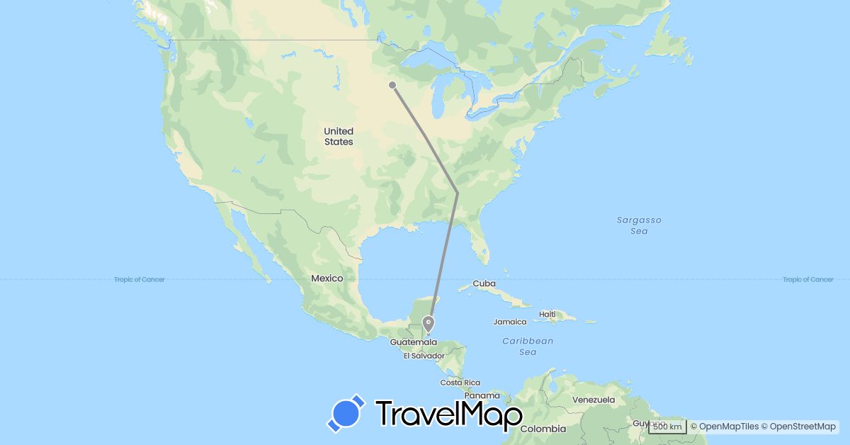 TravelMap itinerary: driving, plane in Belize, United States (North America)